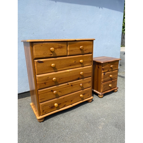 260 - Pine two over four chest of drawers and a matching three drawer bedside table