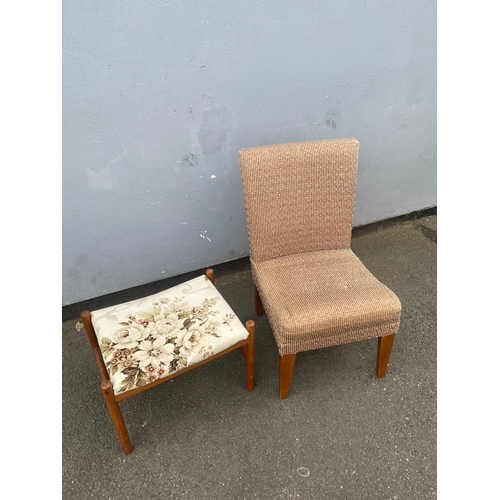 285 - Small upholstered chair and a danish teak foot rest