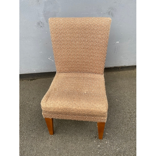 285 - Small upholstered chair and a danish teak foot rest