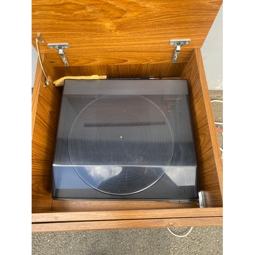 287 - JVC Hi-Fi System and Mid century teak glass front Hi-Fi cabinet on wheels