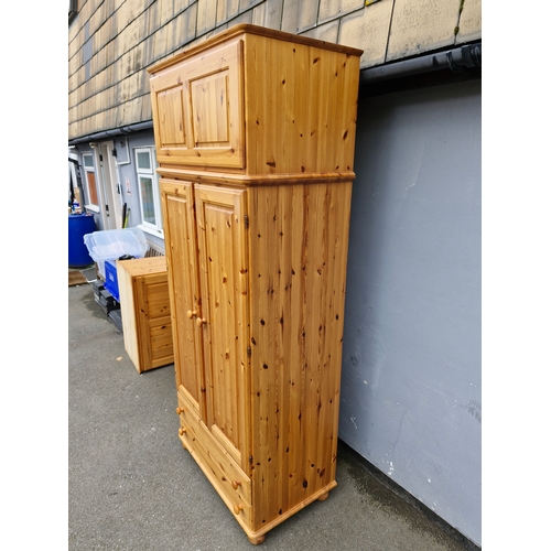 299 - Large Bellamy Ducal Pine double wardrobe and over head storage compartment