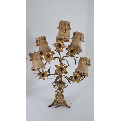 22 - Pair of Early 20th Century French Gilt Bronze Floral Church Candelabras - 54cm