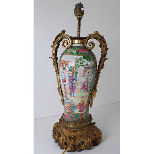 23 - 19th Century Chinese Canton Famille Rose Porcelain Vase Ormolu Table Lamp - 44cm