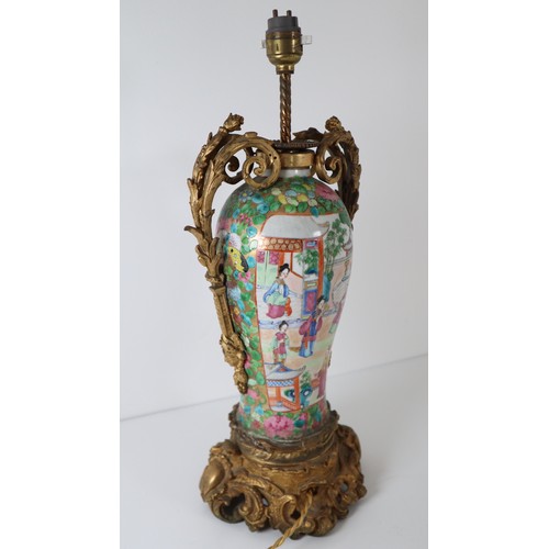 23 - 19th Century Chinese Canton Famille Rose Porcelain Vase Ormolu Table Lamp - 44cm