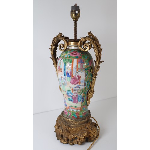 23 - 19th Century Chinese Canton Famille Rose Porcelain Vase Ormolu Table Lamp - 44cm