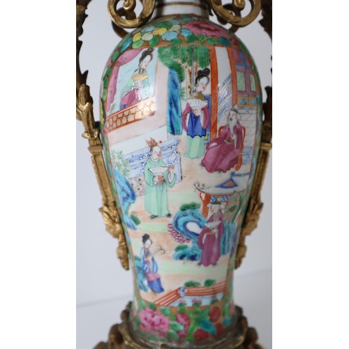 23 - 19th Century Chinese Canton Famille Rose Porcelain Vase Ormolu Table Lamp - 44cm