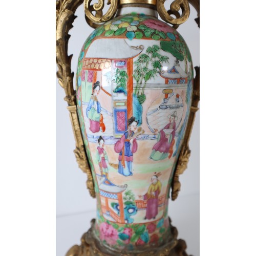 23 - 19th Century Chinese Canton Famille Rose Porcelain Vase Ormolu Table Lamp - 44cm