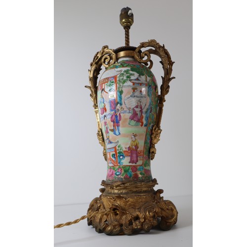 23 - 19th Century Chinese Canton Famille Rose Porcelain Vase Ormolu Table Lamp - 44cm