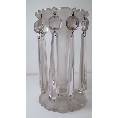 24 - 19th Century Frosted Glass Lustre with Crystal droplets - table lamps - Chips of glass droplets + ba... 