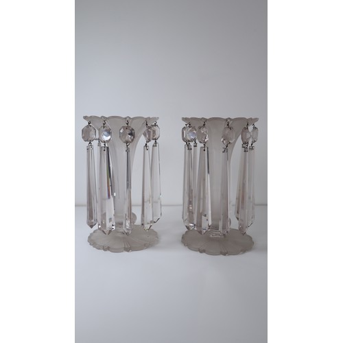 24 - 19th Century Frosted Glass Lustre with Crystal droplets - table lamps - Chips of glass droplets + ba... 