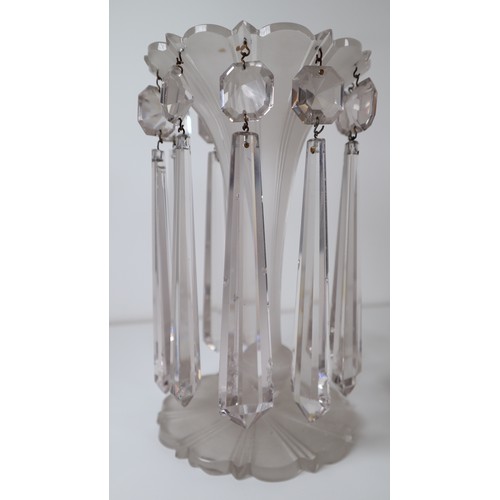 24 - 19th Century Frosted Glass Lustre with Crystal droplets - table lamps - Chips of glass droplets + ba... 