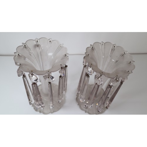 24 - 19th Century Frosted Glass Lustre with Crystal droplets - table lamps - Chips of glass droplets + ba... 