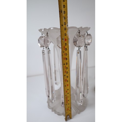 24 - 19th Century Frosted Glass Lustre with Crystal droplets - table lamps - Chips of glass droplets + ba... 