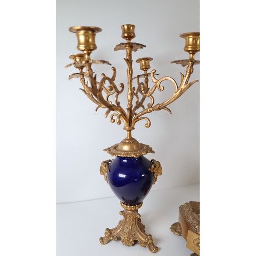 25 - Striking Late 19th Century Rococo Style French Gilt Bronze and Cobalt Blue Porcelain Ormolu Mantel C... 