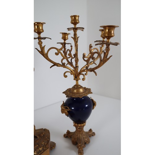 25 - Striking Late 19th Century Rococo Style French Gilt Bronze and Cobalt Blue Porcelain Ormolu Mantel C... 