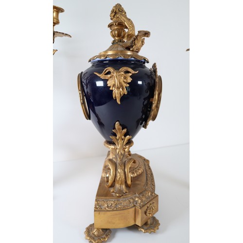 25 - Striking Late 19th Century Rococo Style French Gilt Bronze and Cobalt Blue Porcelain Ormolu Mantel C... 