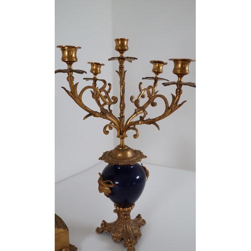 25 - Striking Late 19th Century Rococo Style French Gilt Bronze and Cobalt Blue Porcelain Ormolu Mantel C... 