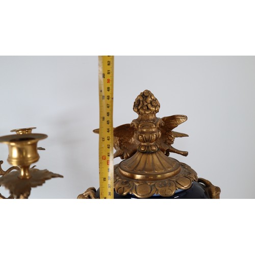 25 - Striking Late 19th Century Rococo Style French Gilt Bronze and Cobalt Blue Porcelain Ormolu Mantel C... 