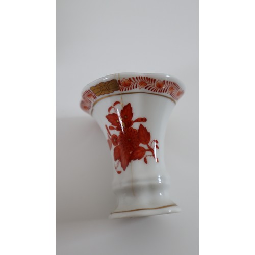 29 - Collection of Hand Painted Herend Red & White Porcelain candelabra, Trinket Box, Sugar Bowl, Spoon, ... 