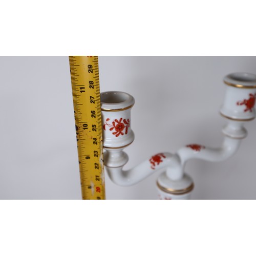 29 - Collection of Hand Painted Herend Red & White Porcelain candelabra, Trinket Box, Sugar Bowl, Spoon, ... 