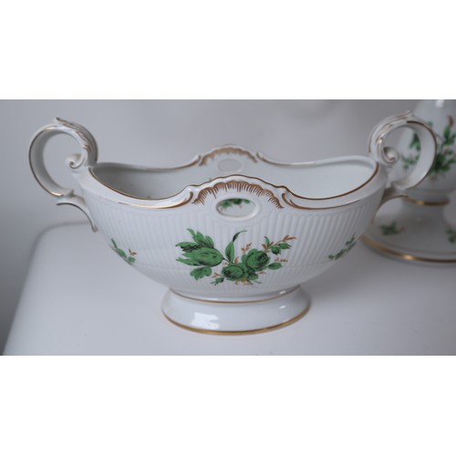 32 - 20th Century Heinrich Germany porcelain with hand painted green floral motif  including candelabra ,... 