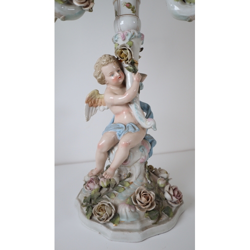 34 - 19th Century Sitzendorf Porcelain Figural Candelabra - 54cm converted lamp- A/F