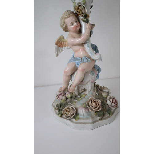 34 - 19th Century Sitzendorf Porcelain Figural Candelabra - 54cm converted lamp- A/F