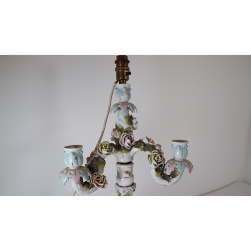 34 - 19th Century Sitzendorf Porcelain Figural Candelabra - 54cm converted lamp- A/F