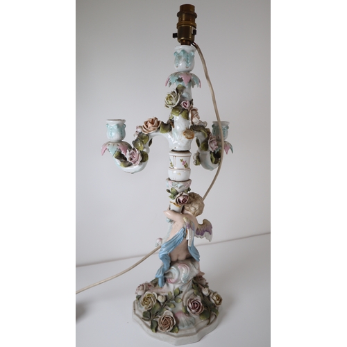 34 - 19th Century Sitzendorf Porcelain Figural Candelabra - 54cm converted lamp- A/F