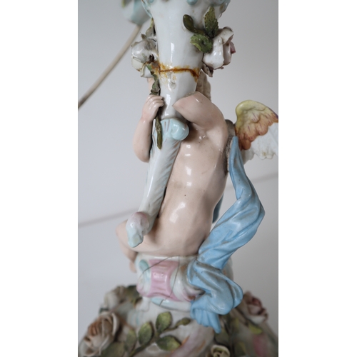 34 - 19th Century Sitzendorf Porcelain Figural Candelabra - 54cm converted lamp- A/F