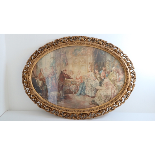 33 - Two Early 20th Century Large Oval Gilt Over Plaster Framed Prints of Period Classical Figures / Scen... 