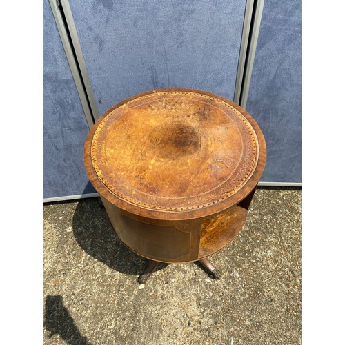 307 - Vintage Leather top Mahogany drum side table - 50cm x 70cm