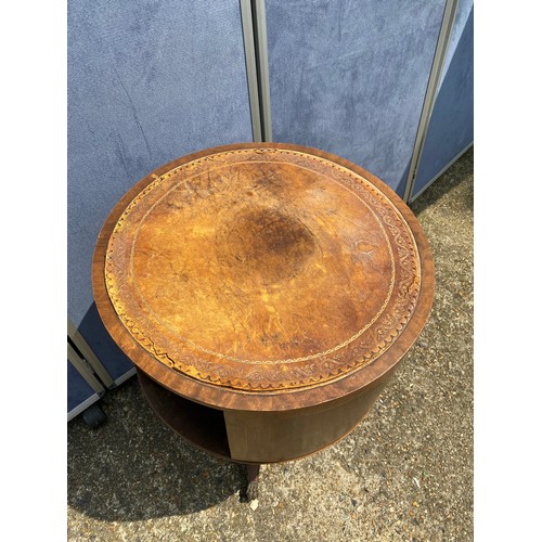 307 - Vintage Leather top Mahogany drum side table - 50cm x 70cm