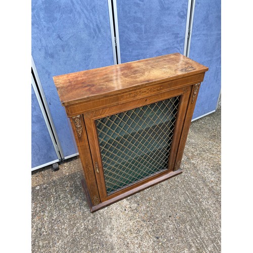 309 - Regency Mahogany Side cabinet with brass grills enclosing shelving 73cm x 23cm x 93cm