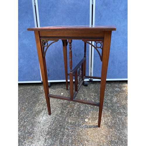 310 - 19th century Mahogany side table with ornate cartwheel stretcher  50cm x 52cm x 71cm