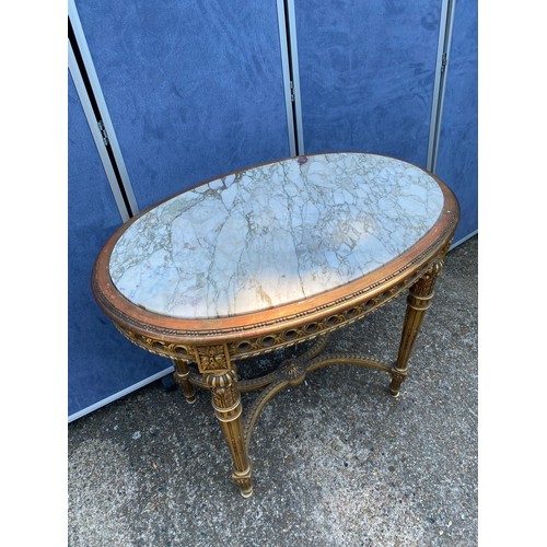 320 - 19th Century Louis XVI Style Gilt Wood Oval Table with Carrara Marble - 97cm x 64cm x 80cm