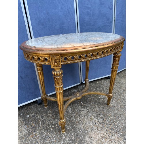 320 - 19th Century Louis XVI Style Gilt Wood Oval Table with Carrara Marble - 97cm x 64cm x 80cm