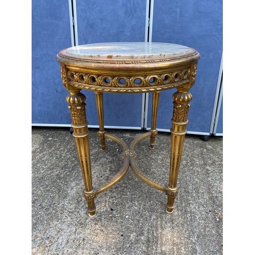 320 - 19th Century Louis XVI Style Gilt Wood Oval Table with Carrara Marble - 97cm x 64cm x 80cm