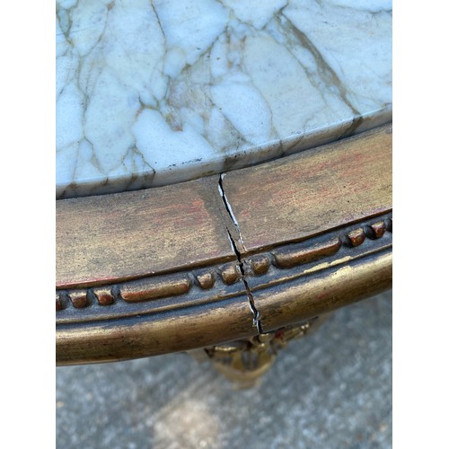 320 - 19th Century Louis XVI Style Gilt Wood Oval Table with Carrara Marble - 97cm x 64cm x 80cm