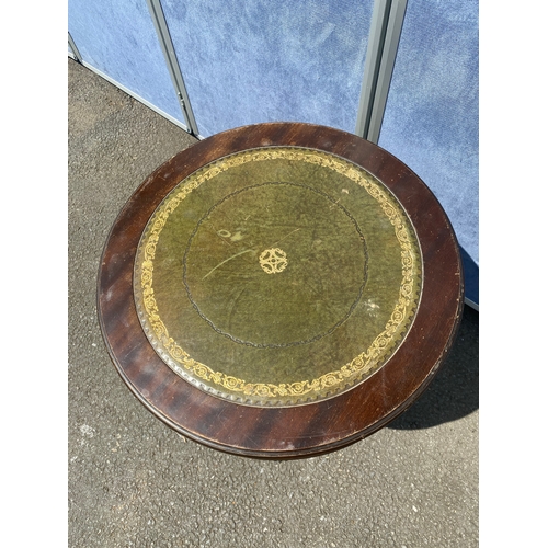 343 - Vintage mahogany green leather inlaid barrel side table