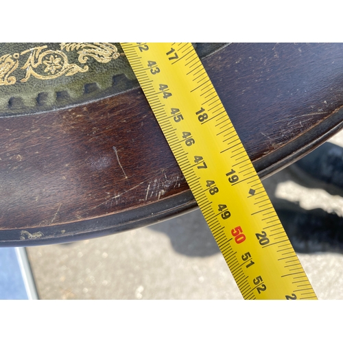 343 - Vintage mahogany green leather inlaid barrel side table