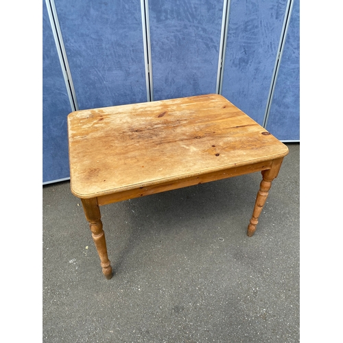 346 - Rustic pine table and three chairs