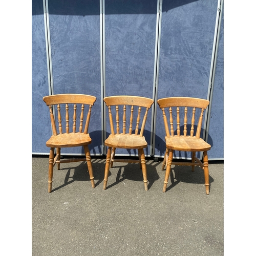 346 - Rustic pine table and three chairs