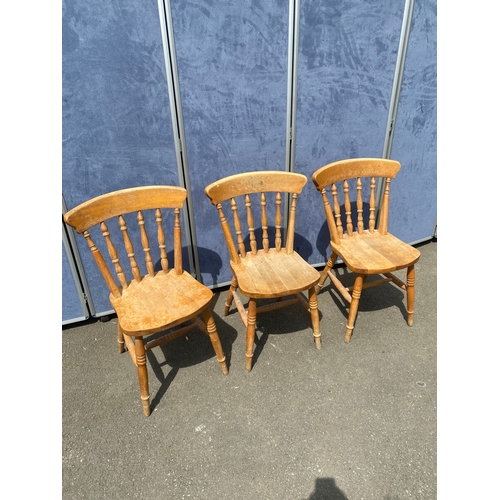 346 - Rustic pine table and three chairs