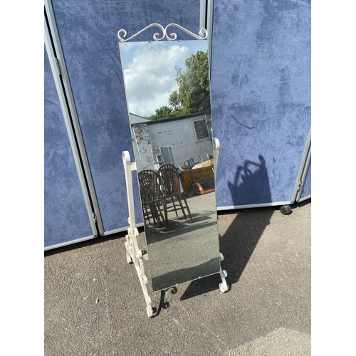 353 - Charming ornate metal framed stand full length mirror.