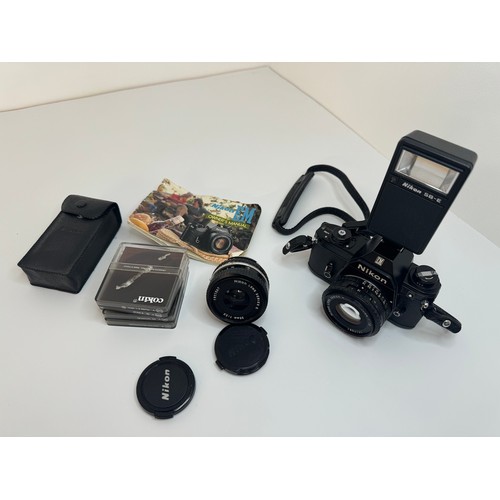 360 - Nikon EM 35mm Camera with Nikon Series E f1.8 50mm lens includes Nikon Series 35mm f/2.5 lens, SB-E ... 