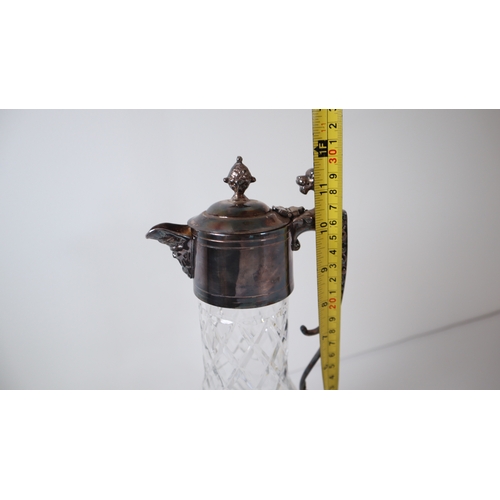 389 - Doulton Silicon Lambeth Lidded Pot (15cm) + silver plate crystal pourer (30cm)