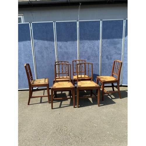 445 - Set of Six English Oak, rush seated dining chairs c19th century