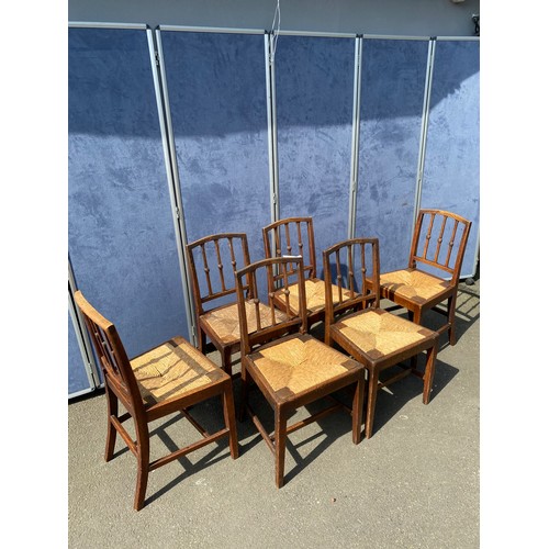 445 - Set of Six English Oak, rush seated dining chairs c19th century