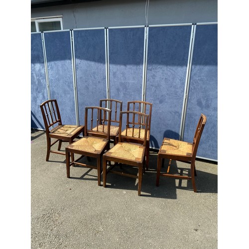 445 - Set of Six English Oak, rush seated dining chairs c19th century